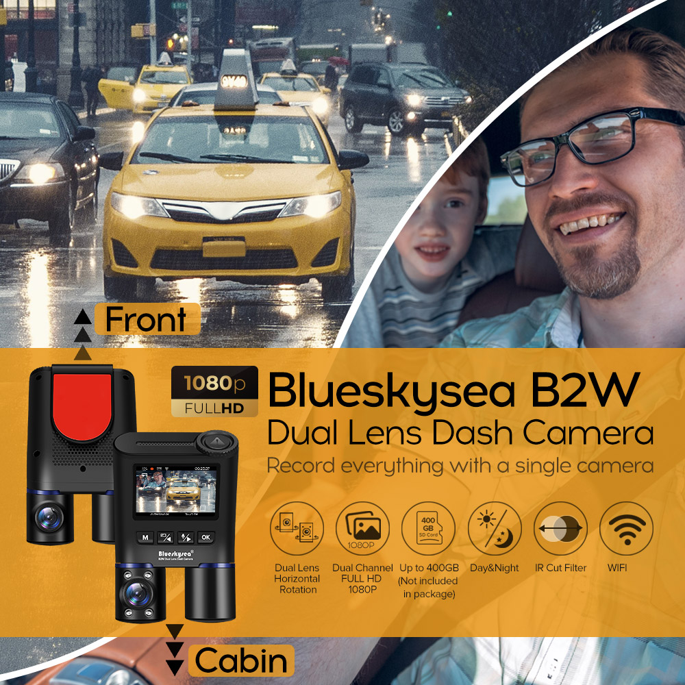 Blueskysea ドライブレコーダー B2W 前後カメラ 車内+車外 WDR 2カメラ